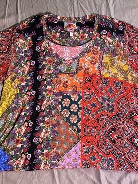 Johnny Was Multicolor Floral & Paisley Patchwork Top
